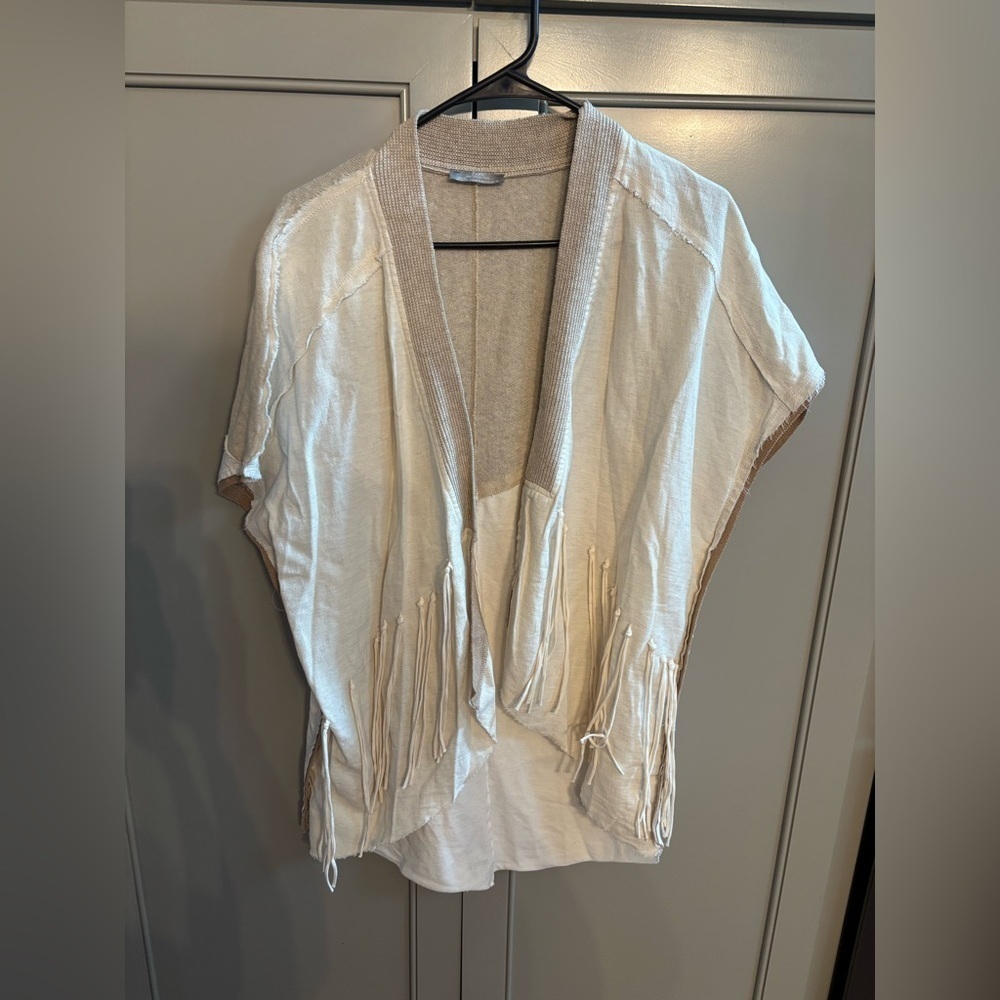Zara W&B Collection Western Rodeo Raw Hem Tassel Poncho Kimono.S
